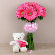 pink daisies & teddy bear