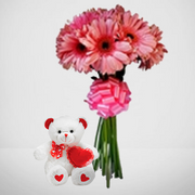 pink daisies & teddy bear